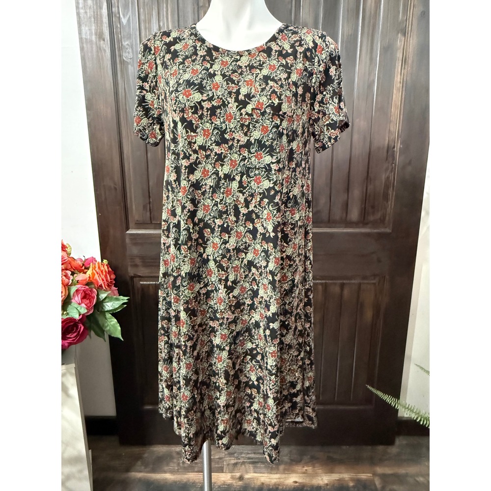 LuLaRoe‎ Carly Dress Small Black Floral High Low Swing T-Shirt Pocket Dress S